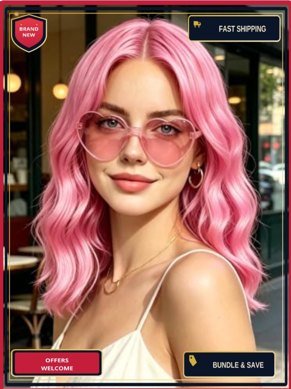 Wavy Bob Wig Cosplay Party Accessory Set High Temperature Fiber